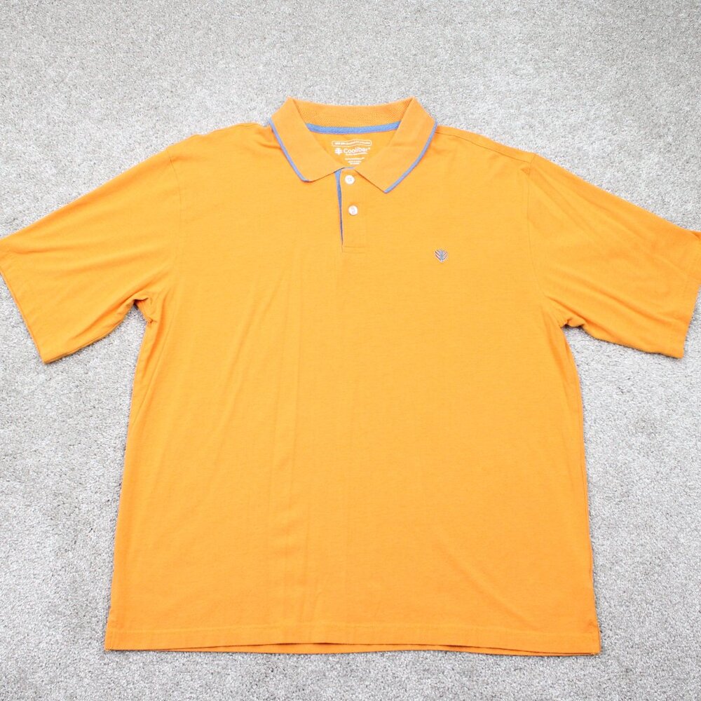 Coolibar Polo Shirt Adult XL Orange/Blue UPF 50+ Short Sleeve Pullover